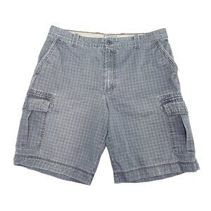Izod Mens 100% Cotton Cargo Plaid Blue Denim Shorts 36